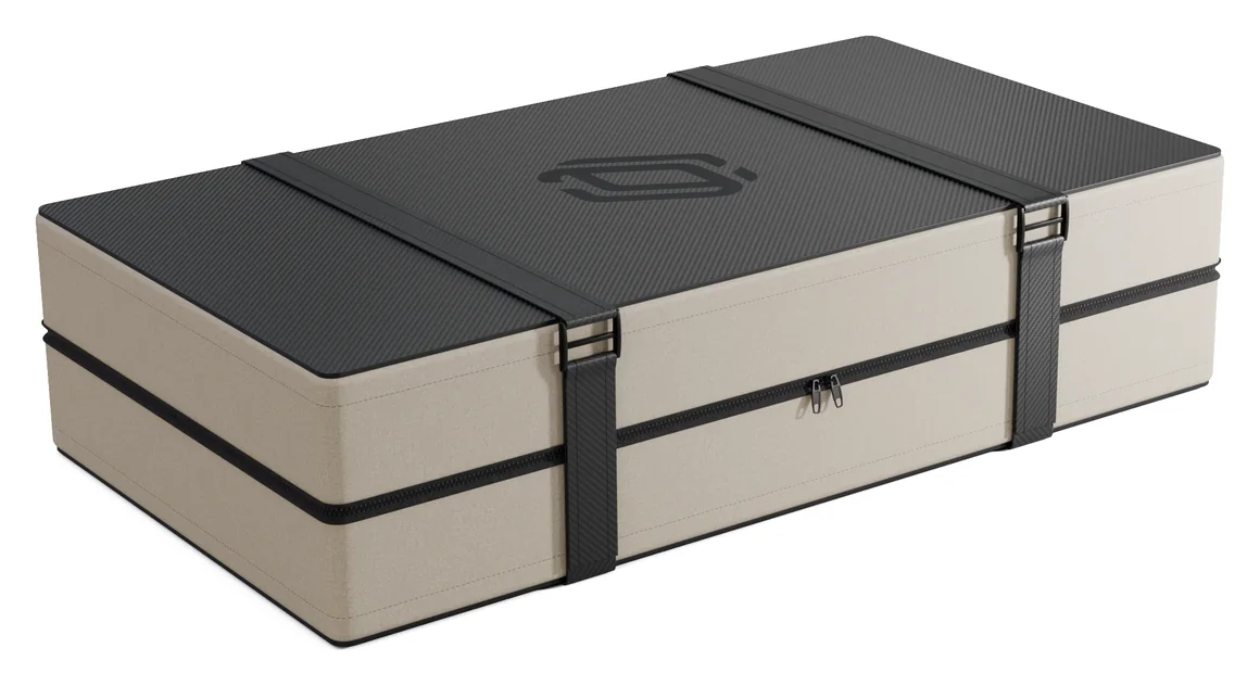 Zložen kovček DreamCase s pasovi in zadrgo, 3D render od blizu