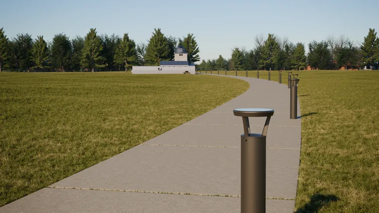 Pešpot s stebrički PLB podnevi, 3D render