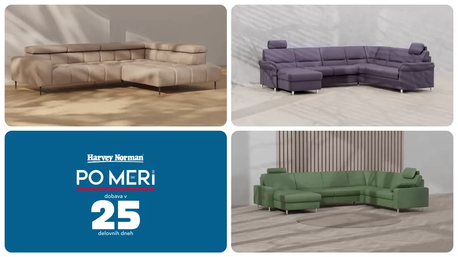 Grid kader s tremi garniturami in rokom dobave hkrati, TV oglas Harvey Norman