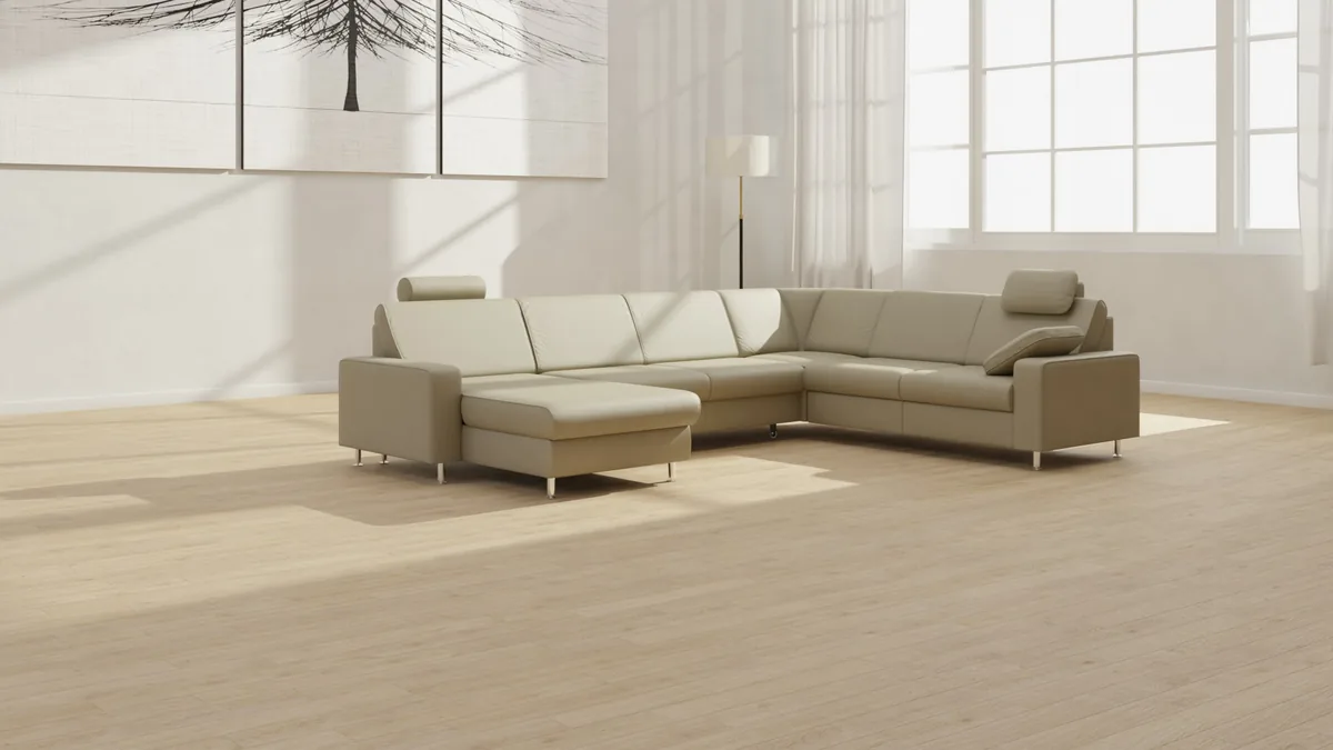 Khaki garnitura z ležiščem v istem prostoru, 3D render