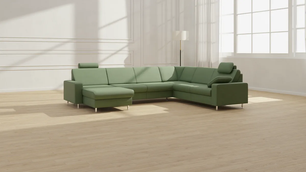 Zelena garnitura, prestavljena v postavitev z ležiščem, 3D render