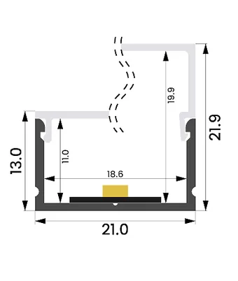 ALU profil L014, kotirana risba prereza