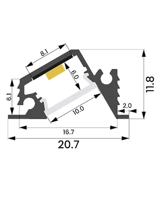 ALU profil L018, kotirana risba prereza