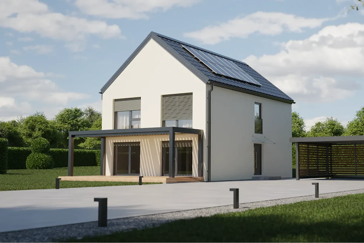 Serija MX1 v mraku, z osvetljenimi okni, arhitekturni render
