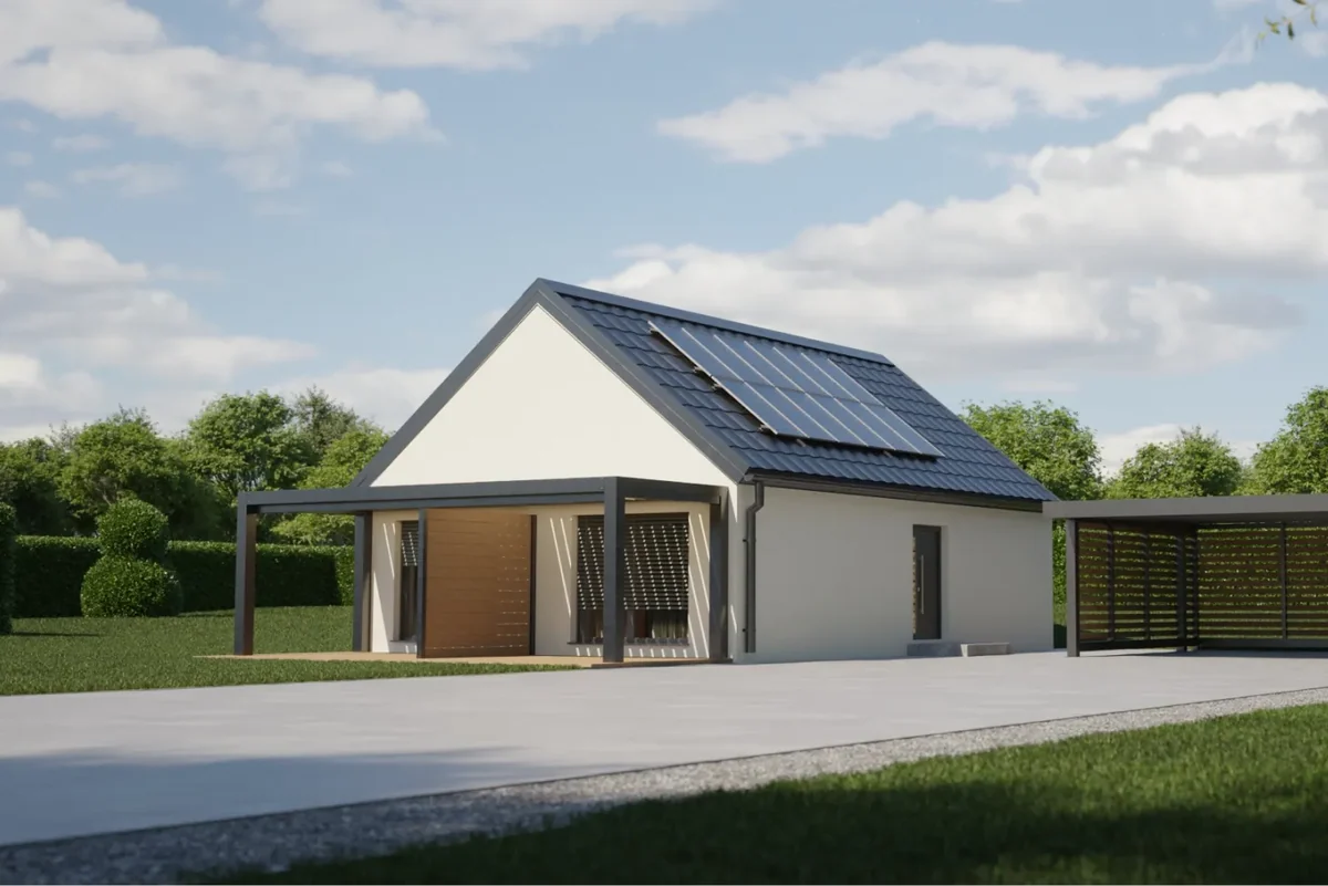 Serija SX1 s carportom in sončno elektrarno, arhitekturni render