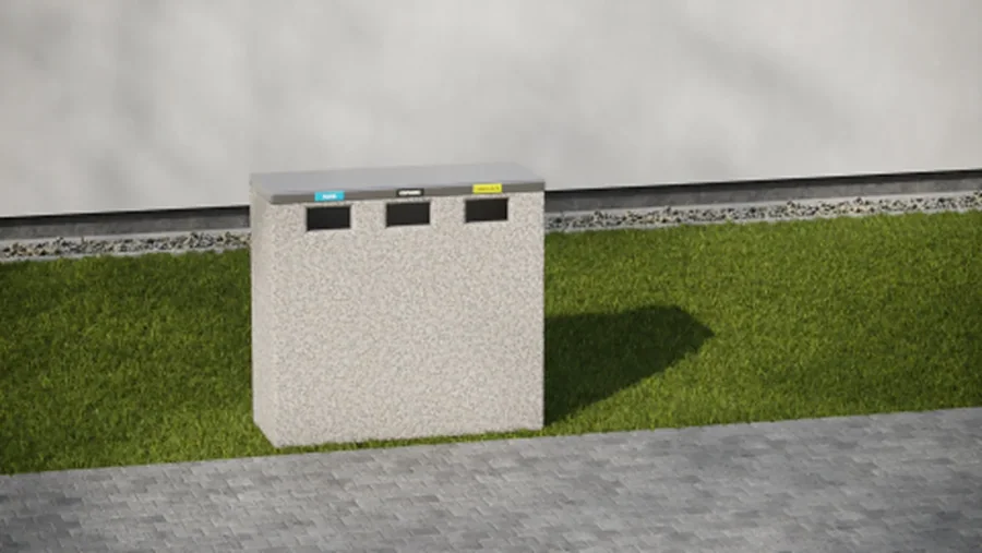 Cvetlična korita na trgu, 3D render, Pučko