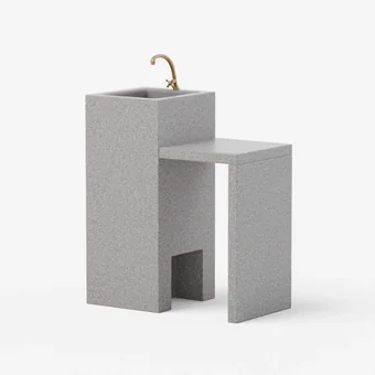 Vrtni umivalnik Brin s polico, obdelava peskan črn, 3D render za katalog Pučko