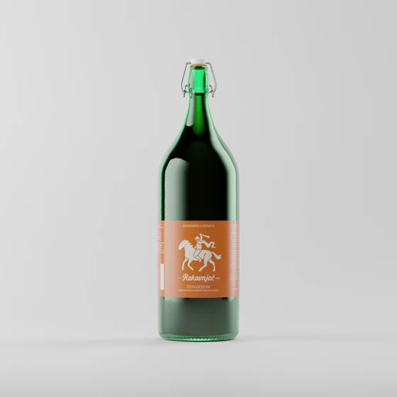 Steklenica 2 l s patentnim zamaškom in oranžno etiketo, studijski 3D render