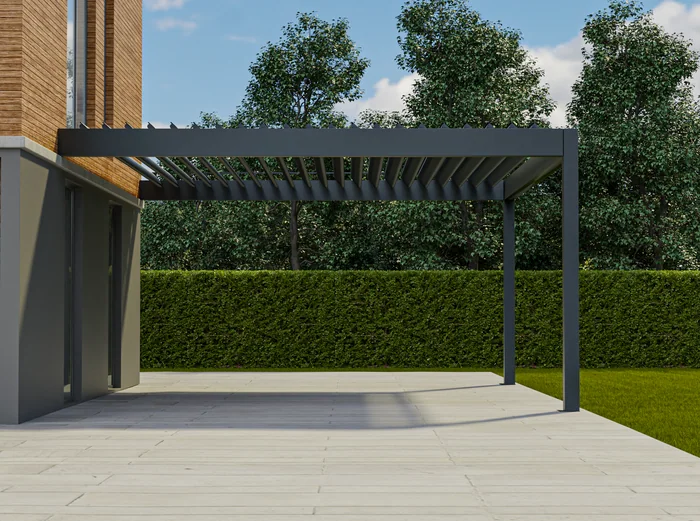 Bioklimatska pergola ob hiši, 3D render, Tehrol