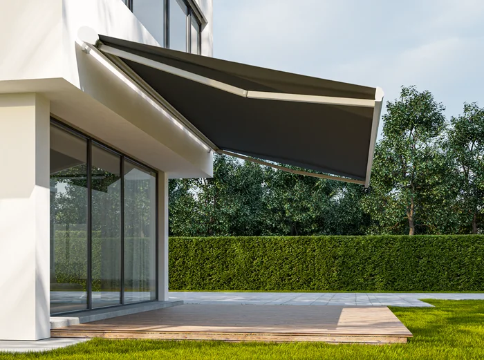 Raztegnjena tenda nad teraso, 3D render, Tehrol